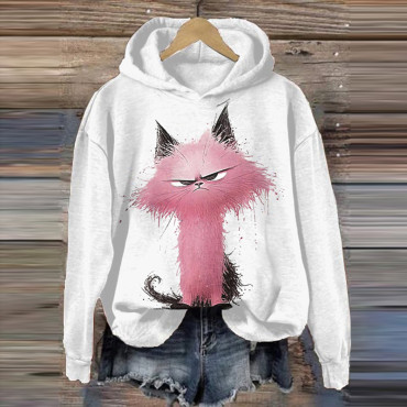 Funny Angry Cat Art Design Print Casual Hoodie