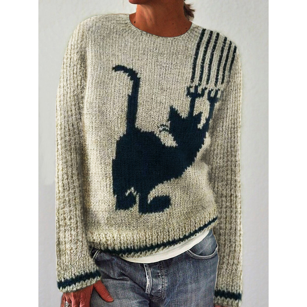 Funny Black Cat Knit Art Cozy Sweater