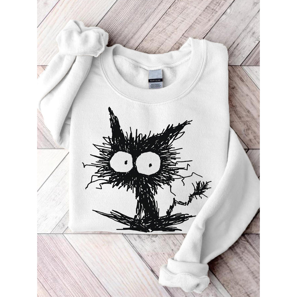 Funny Black Cat Print Casual Sweatshirt