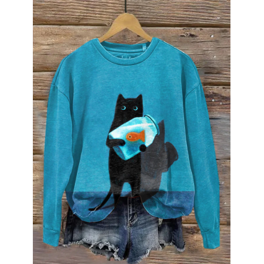 Funny Cat Art Painting Crew Neck Sweatshirt