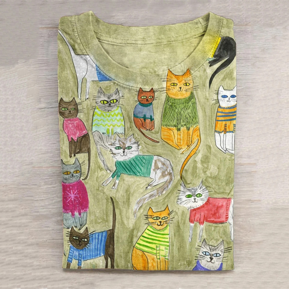 Funny Cat Art Print Casual Long Sleeve T-Shirt