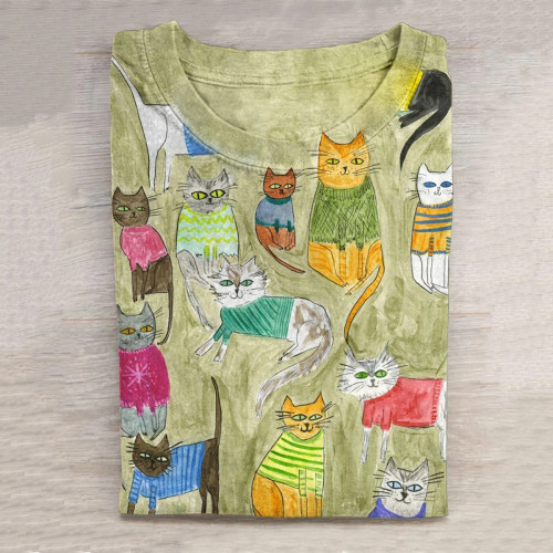 Funny Cat Art Print Casual Long Sleeve T-Shirt