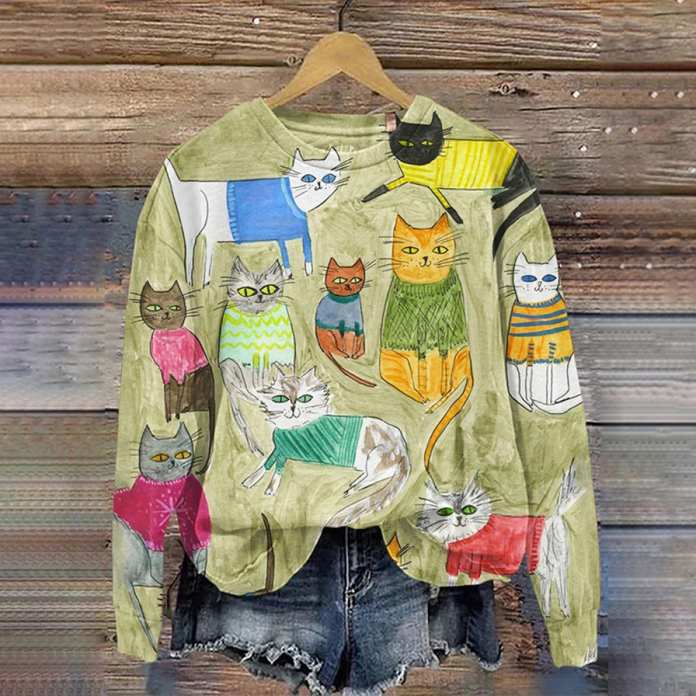 Funny Cat Art Print Casual Sweatshirt