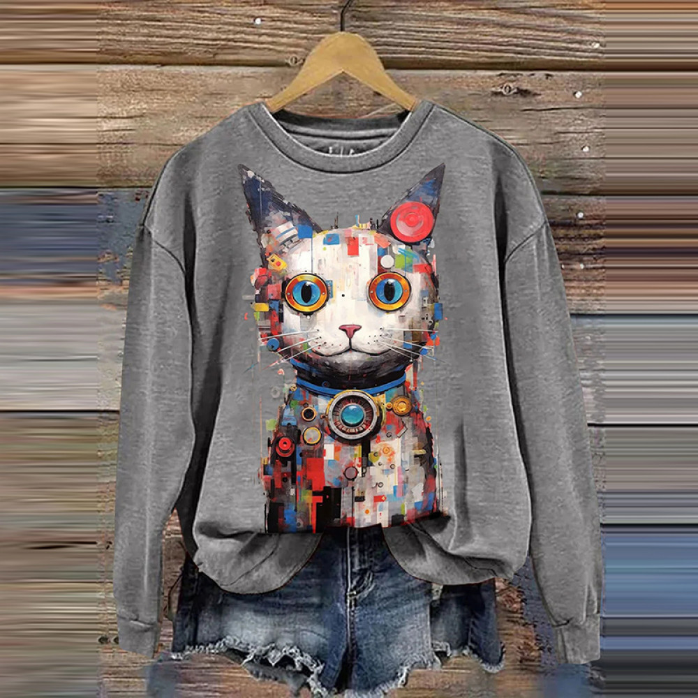 Funny Cat Art Print Casual Sweatshirt