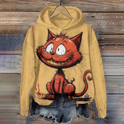 Funny Cat Color Block Art Design Print Casual Hoodie