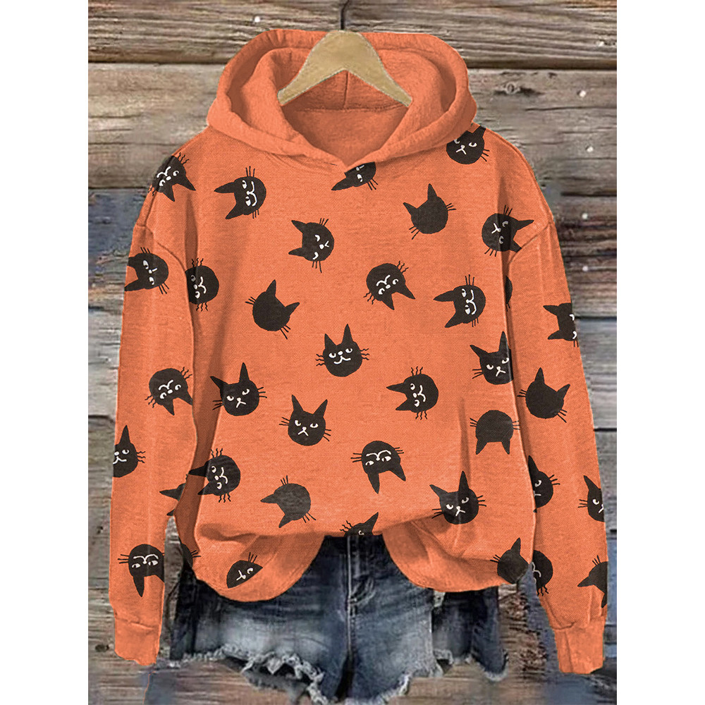 Funny Cat Faces Print Casual Hoodie