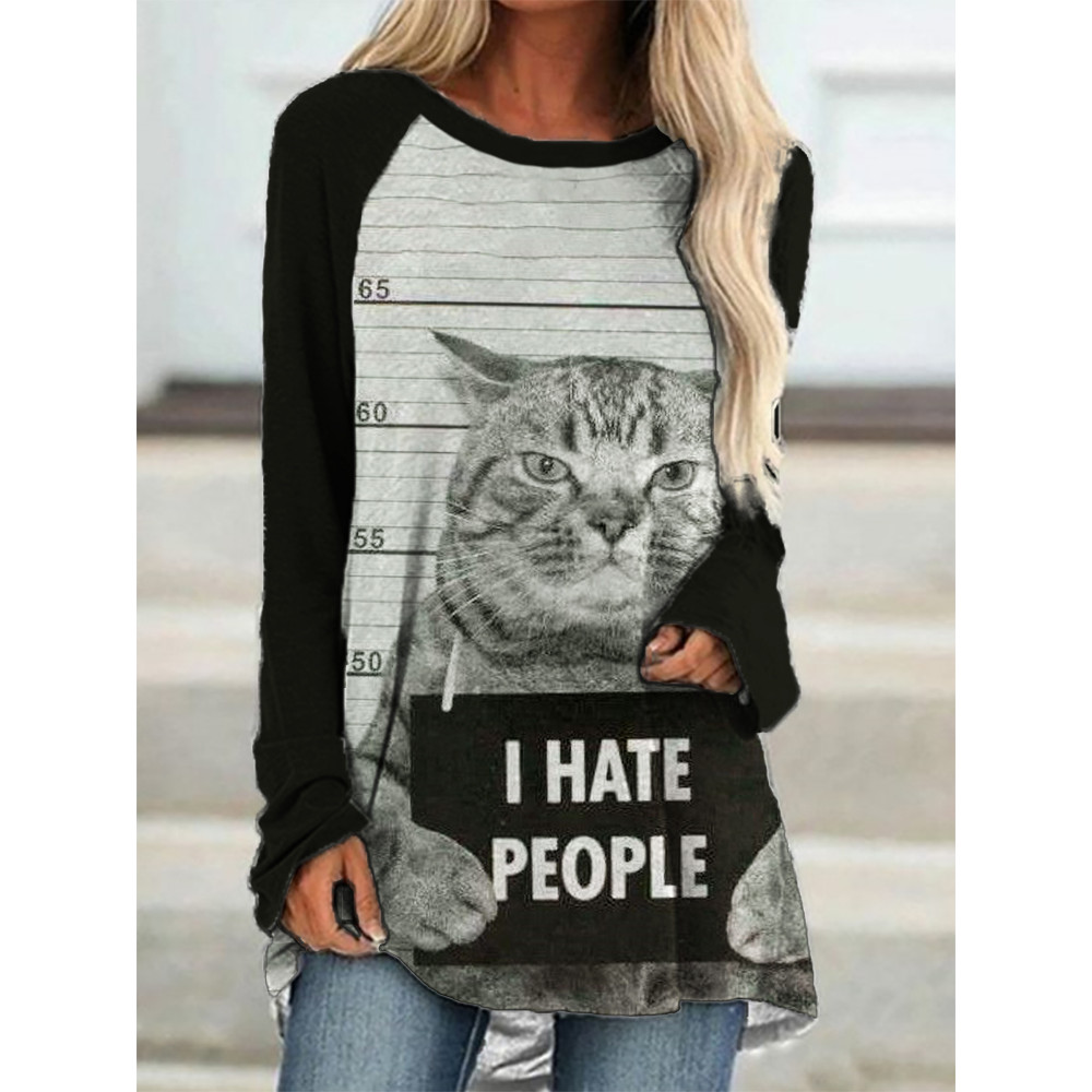 Funny Cat Mugshot I Hate People A Line T Shirt