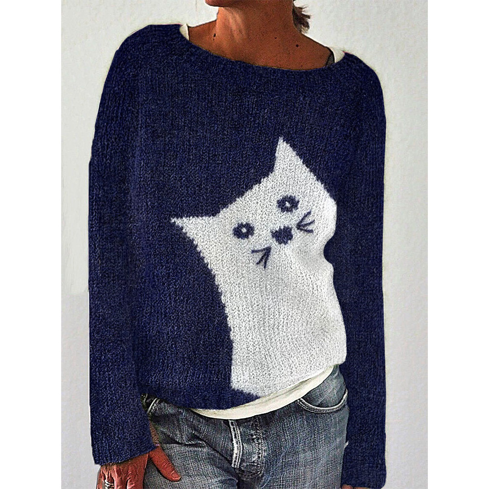 Funny Cat Print Casual Comfortable Sweater