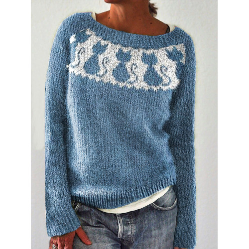Funny Cat Print Casual Comfortable Sweater