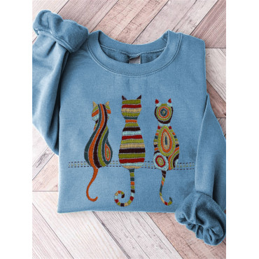 Funny Cat Print Casual Comfortable Sweatshirt