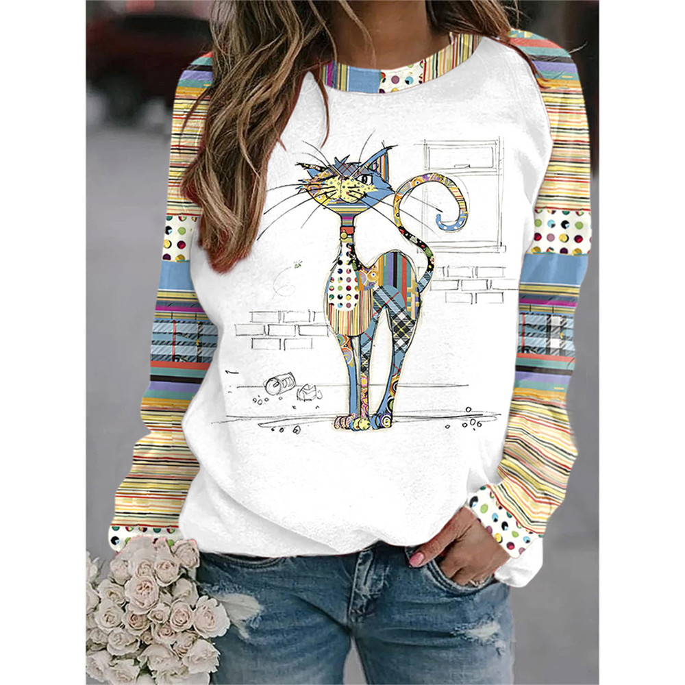 Funny Cat Print Casual Comfortable Sweatshirt