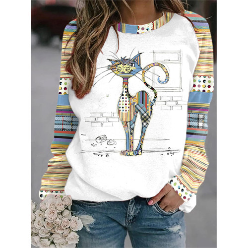 Funny Cat Print Casual Comfortable Sweatshirt