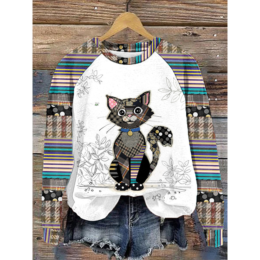 Funny Cat Print Casual Comfortable Sweatshirt