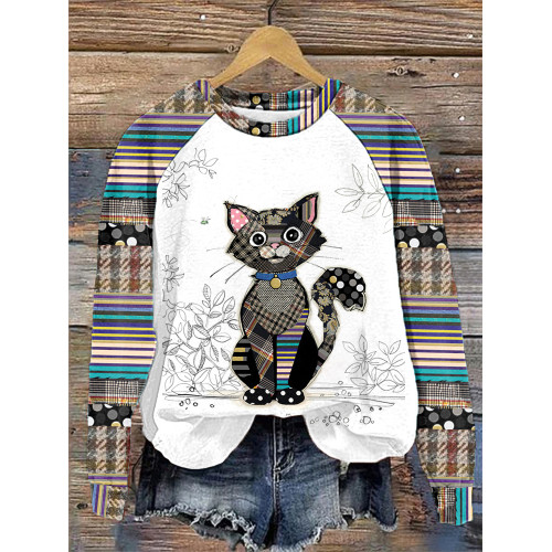 Funny Cat Print Casual Comfortable Sweatshirt