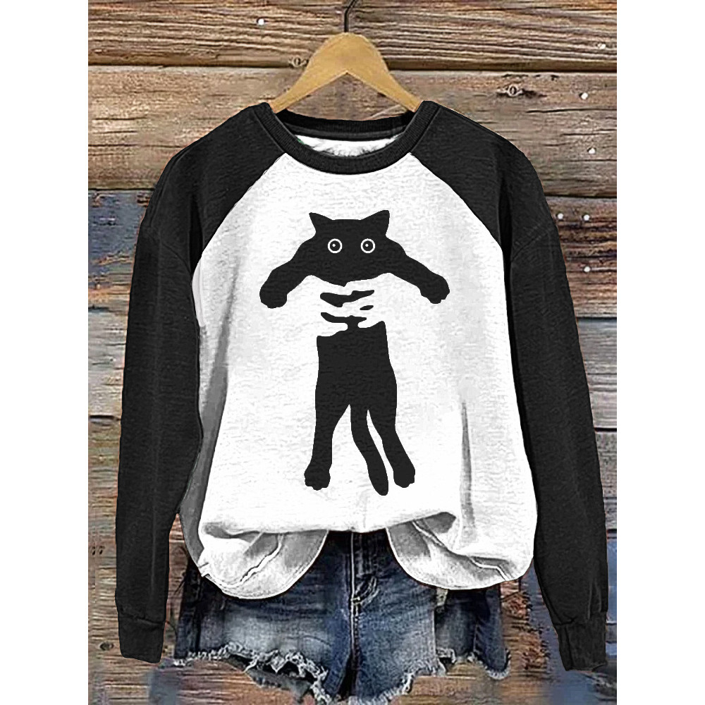 Funny Cat Print Casual Cozy Sweatshirt