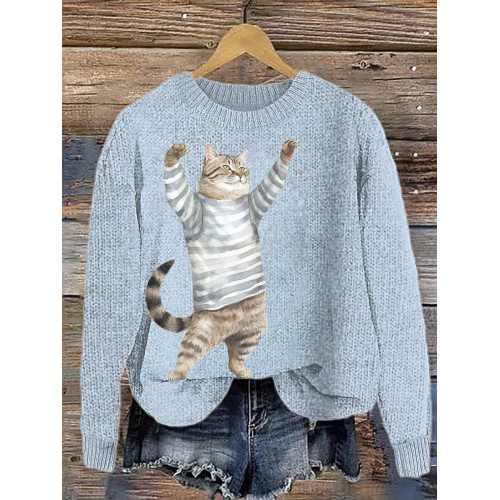 Funny Cat Print Casual Cozy knit Sweater