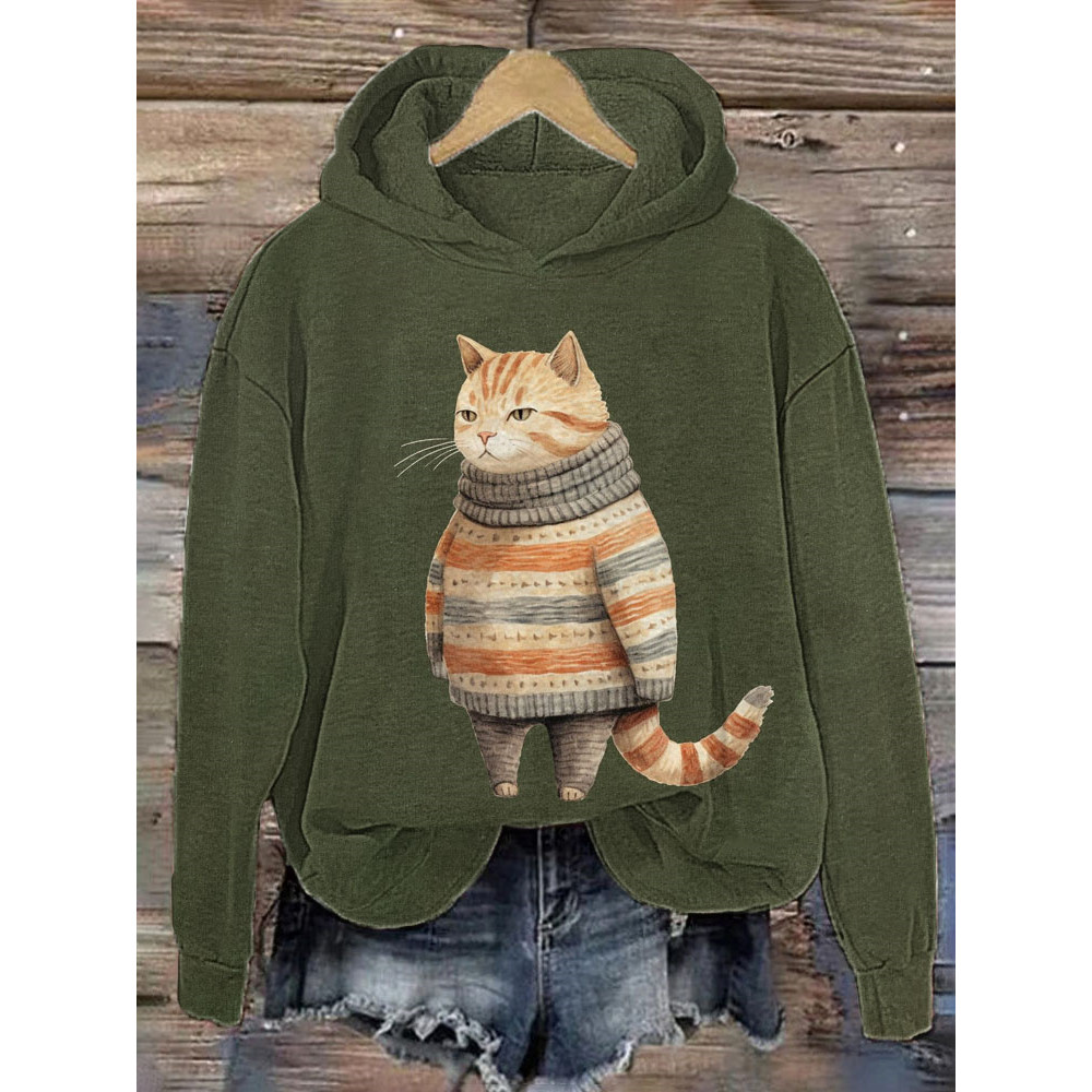 Funny Cat Print Casual Fashion Hoodie