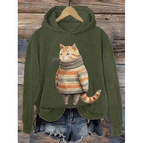 Funny Cat Print Casual Fashion Hoodie