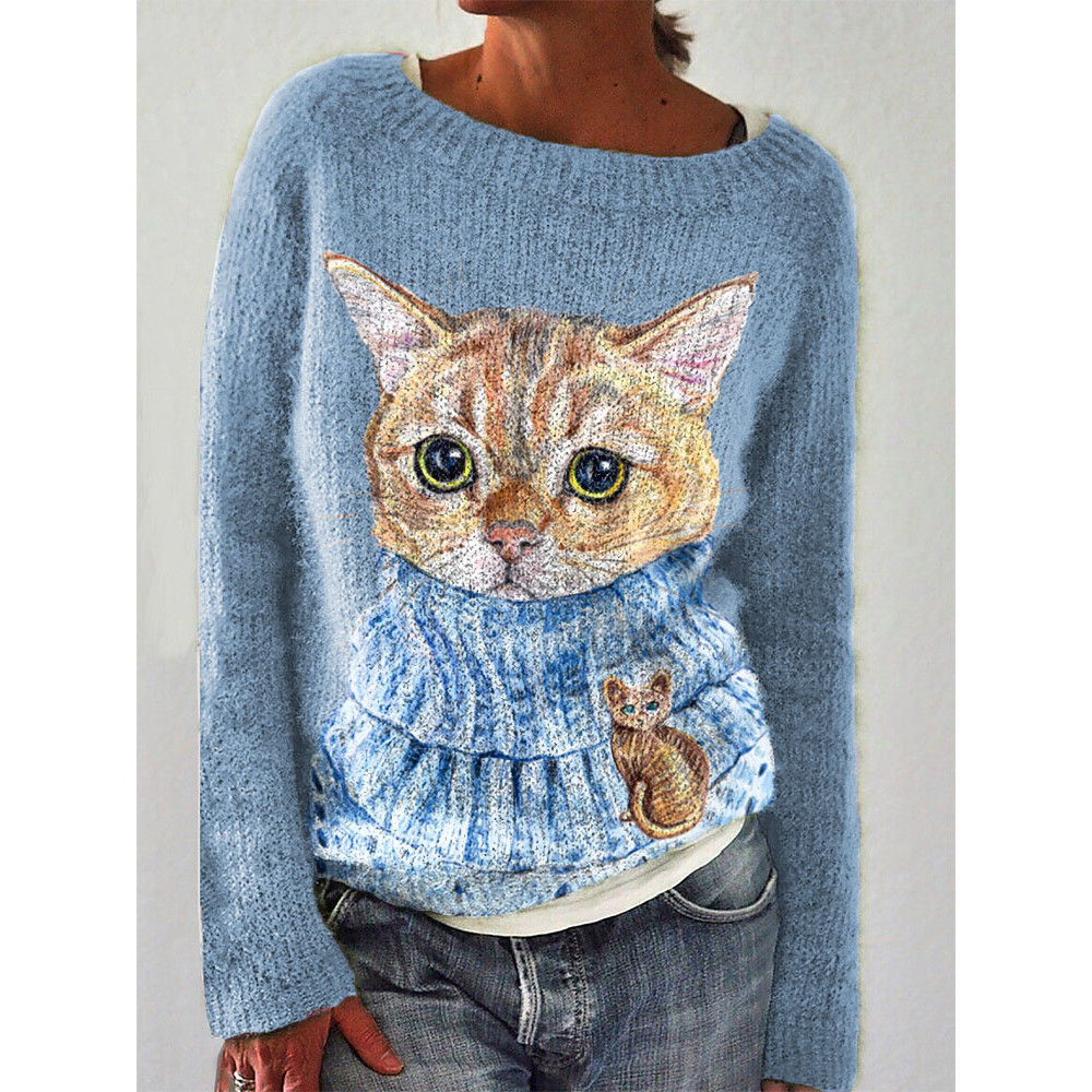 Funny Cat Print Casual Fashion Sweater