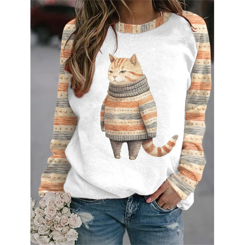 Funny Cat Print Casual Fashion Sweatshirt