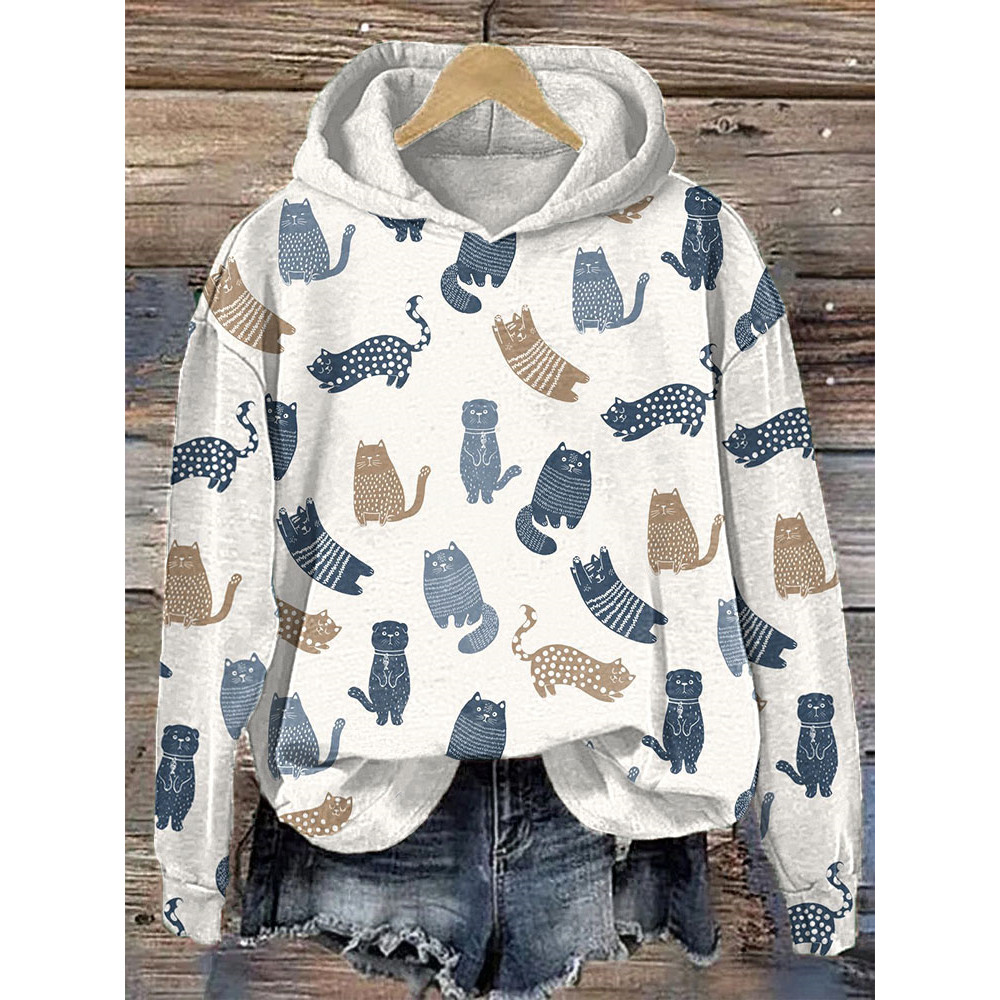 Funny Cat  Print Casual Hoodie