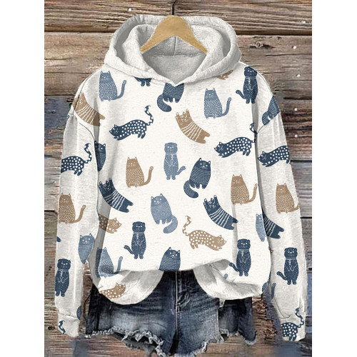 Funny Cat  Print Casual Hoodie