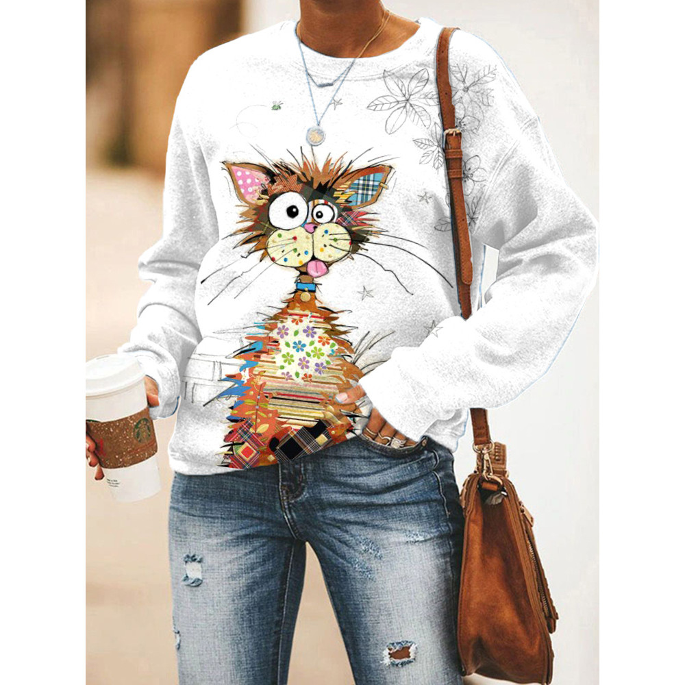 Funny Cat Print Casual Simple Sweatshirt