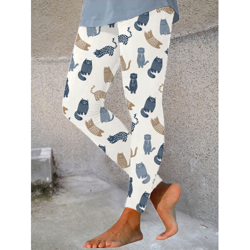 Funny Cat Print Casual Stretch Leggings