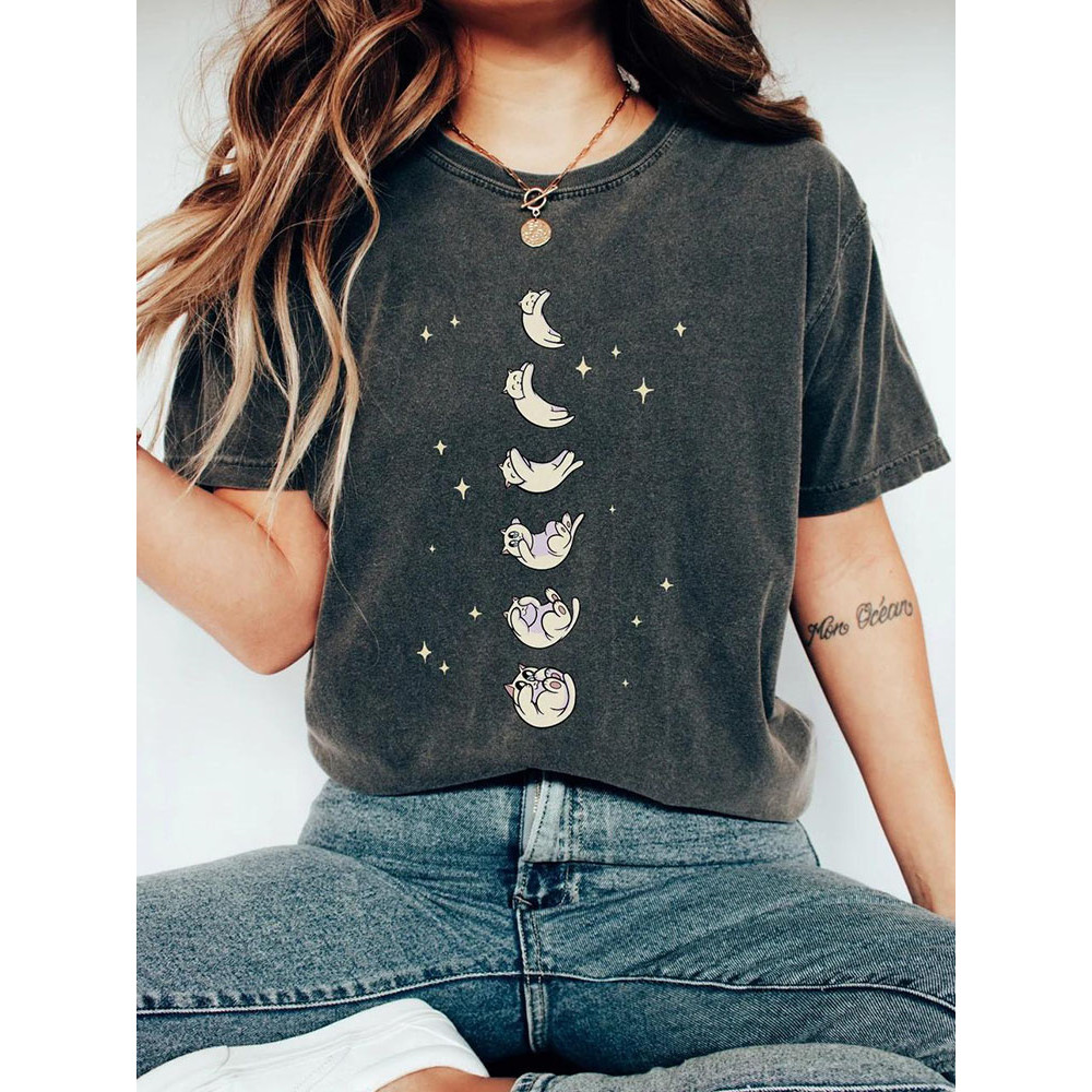 Funny Cat Print Casual Vintage T-Shirt