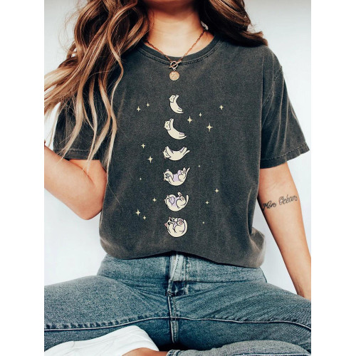 Funny Cat Print Casual Vintage T-Shirt