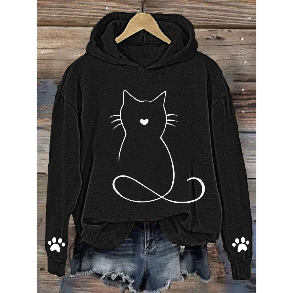 Funny Cat Print Cotton Cozy Hoodie