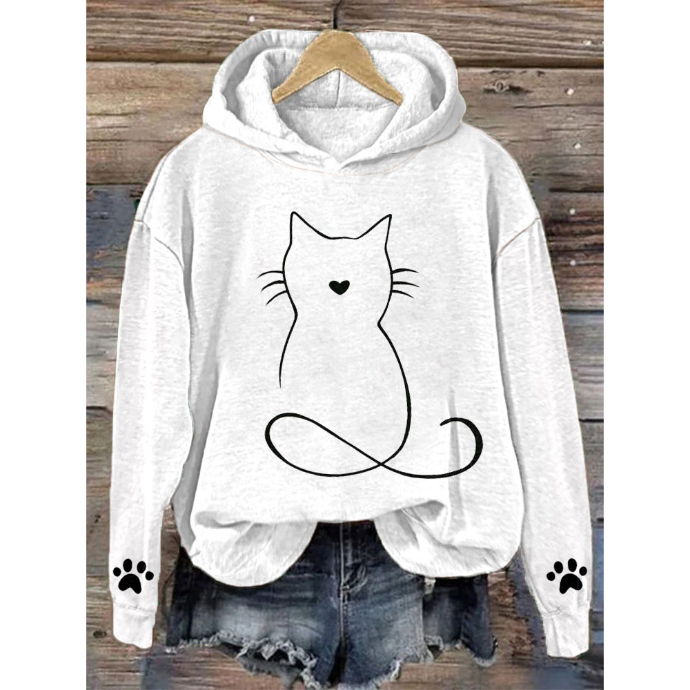 Funny Cat Print Cotton Cozy Hoodie