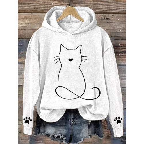 Funny Cat Print Cotton Cozy Hoodie