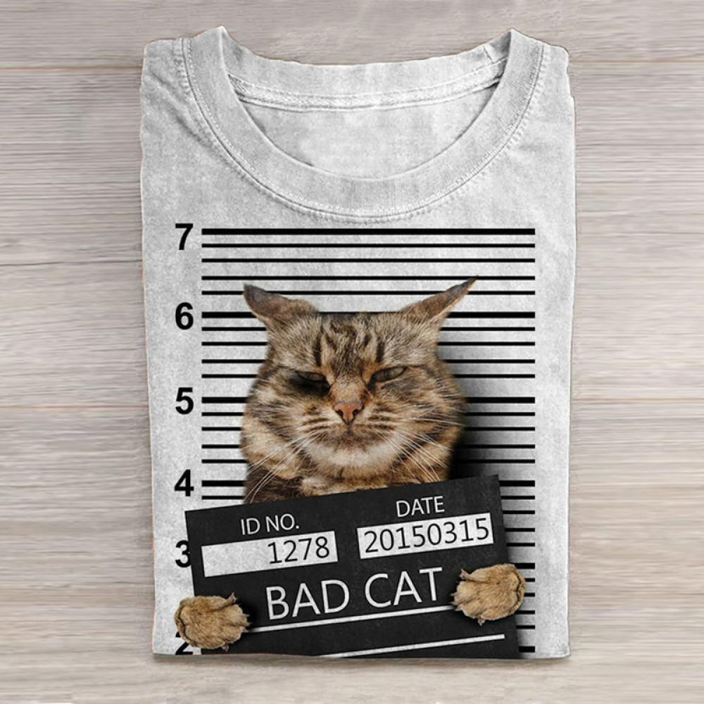 Funny Cat Print Short Sleeve T-Shirt