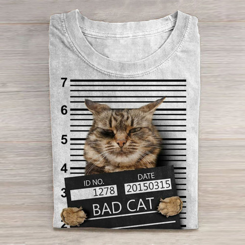 Funny Cat Print Short Sleeve T-Shirt