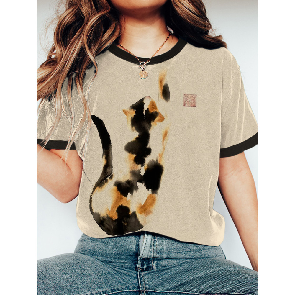 Funny Cat Print Women's Short Sleeve T-Shirt