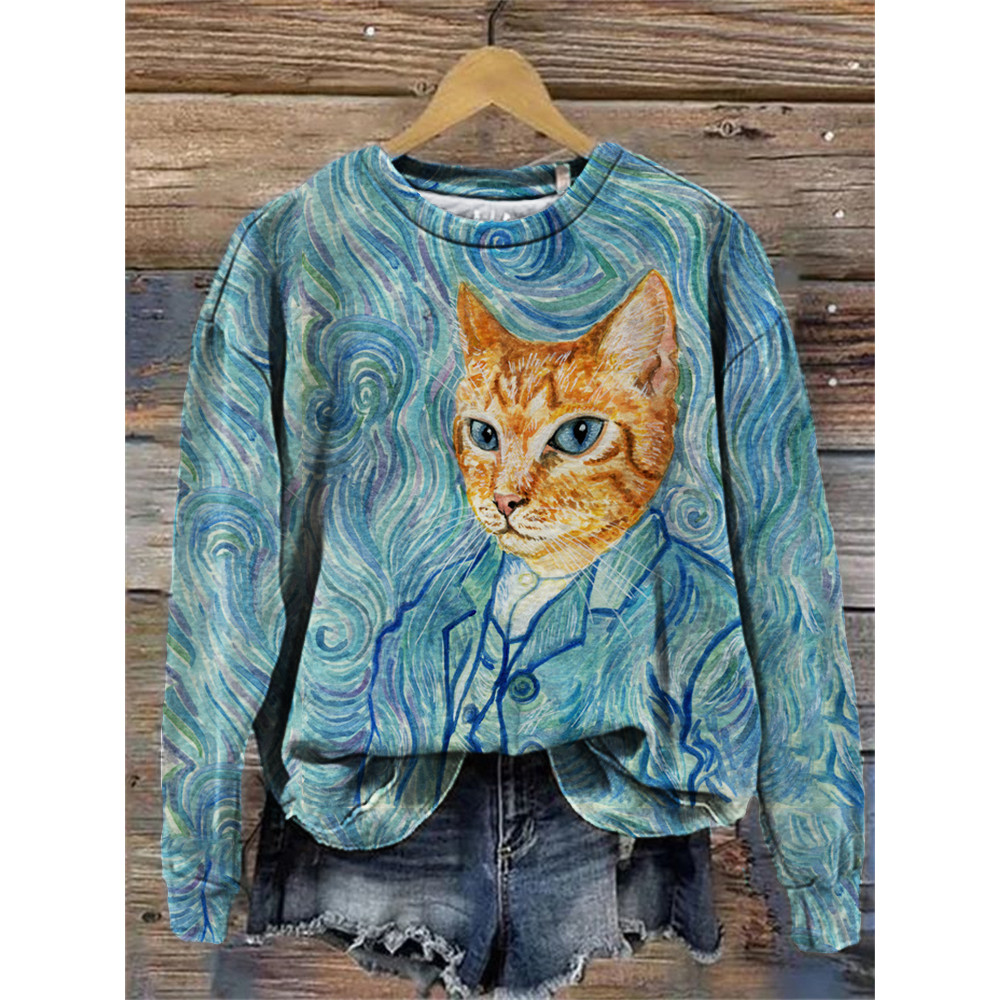 Funny Cat Self Portrait Art Sweatshirt