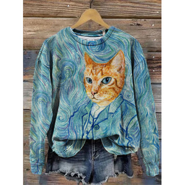 Funny Cat Self Portrait Art Sweatshirt