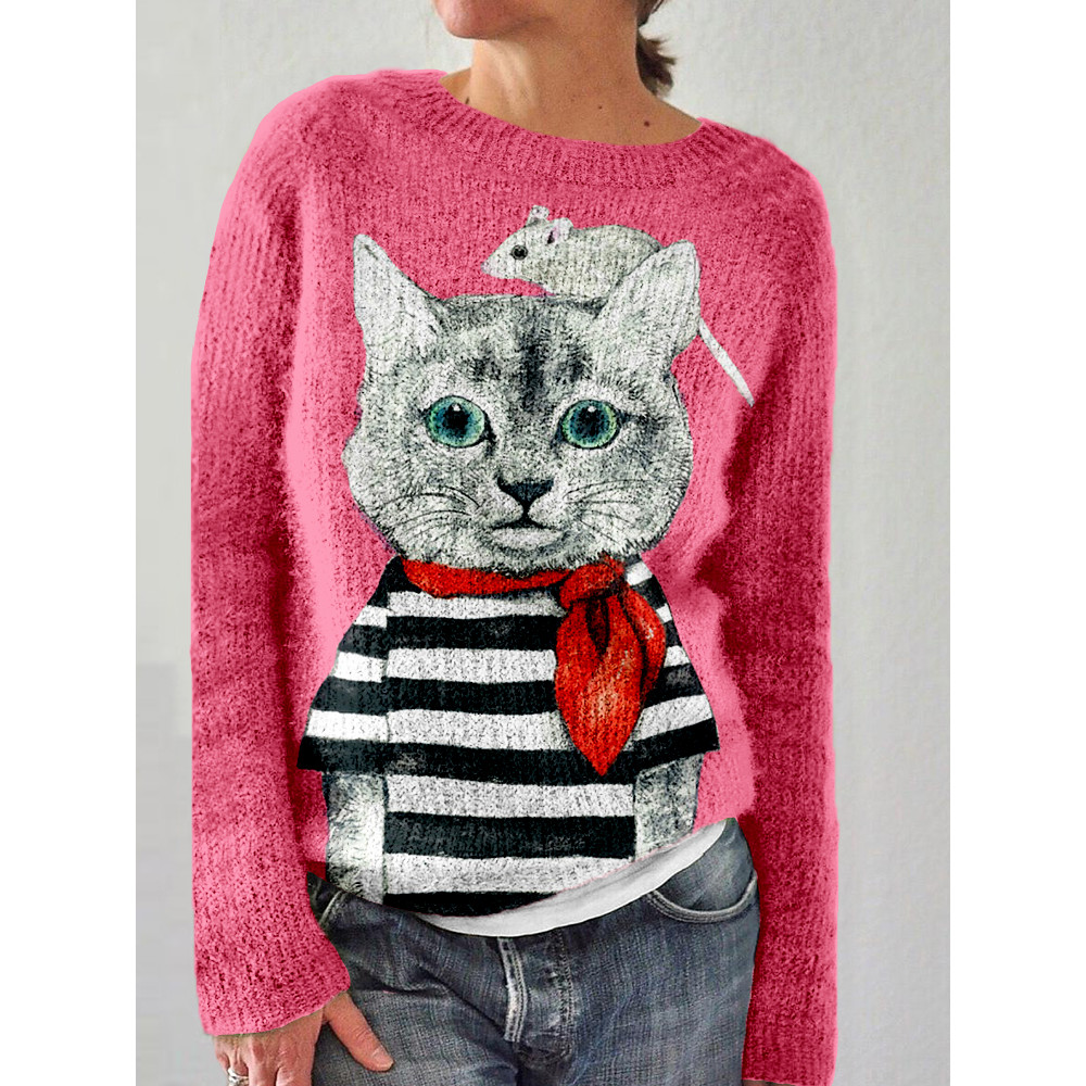 Funny Cat & Mouse Graphic Comfy Sweater