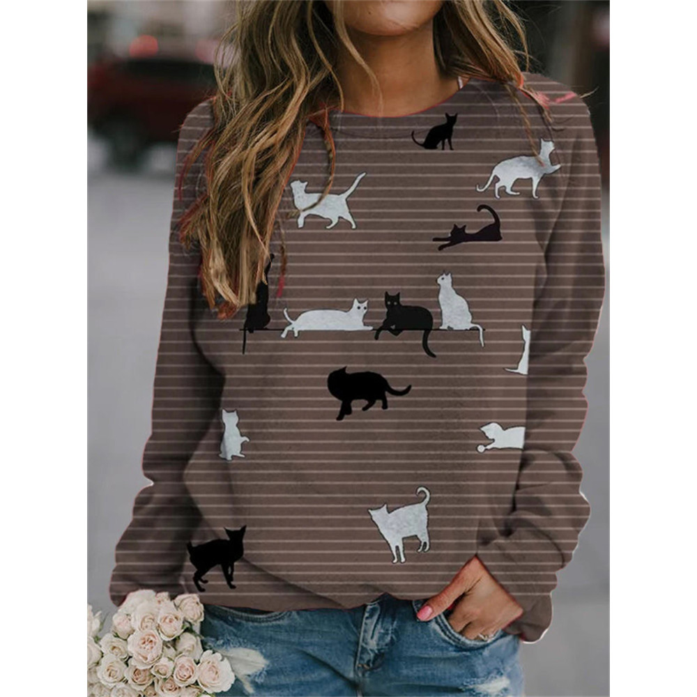 Funny Cats Art Striped Sweatshirt