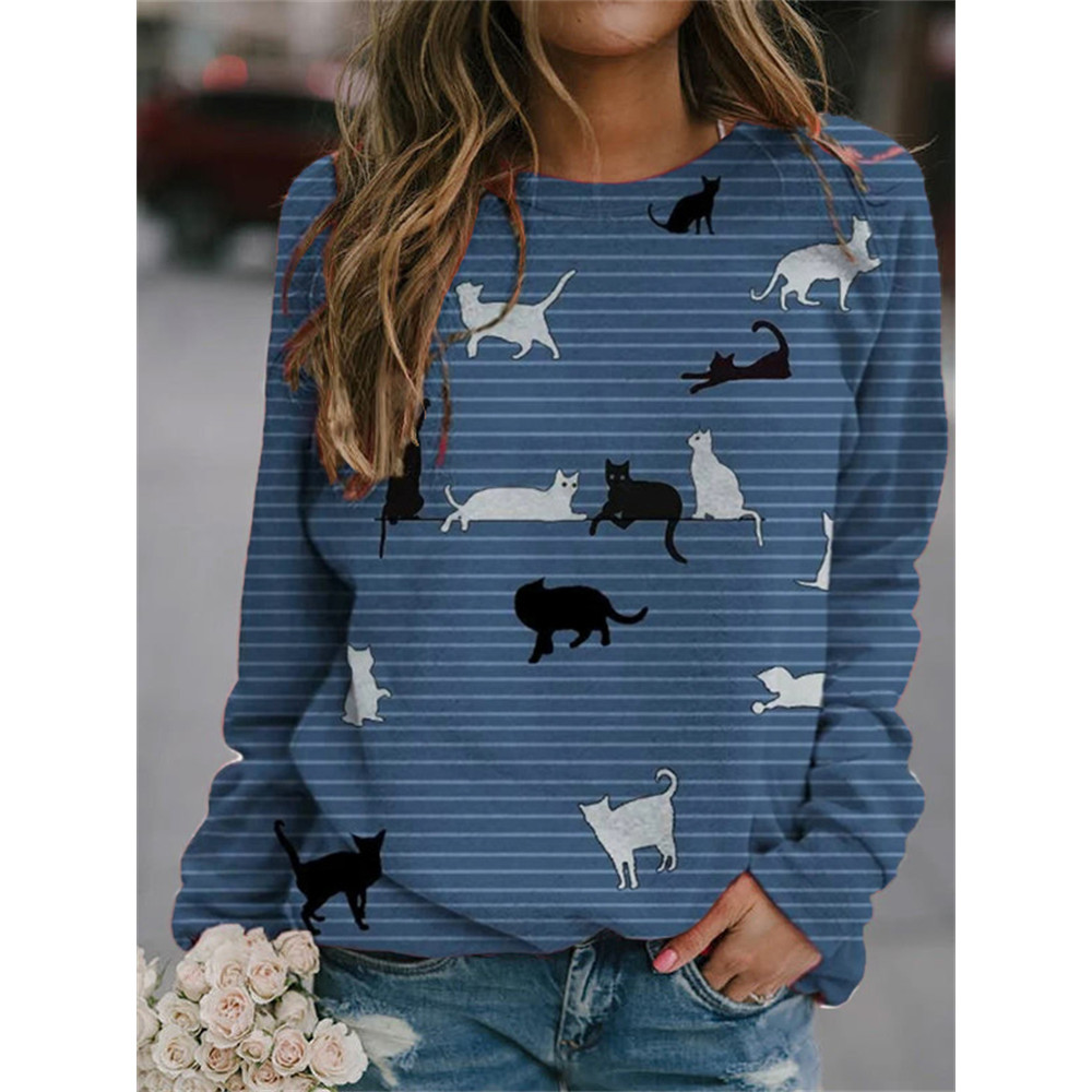 Funny Cats Art Striped Sweatshirt