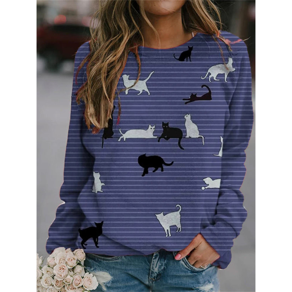 Funny Cats Art Striped Sweatshirt
