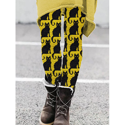 Funny Cats Knitted Art Print Casual Stretch Leggings