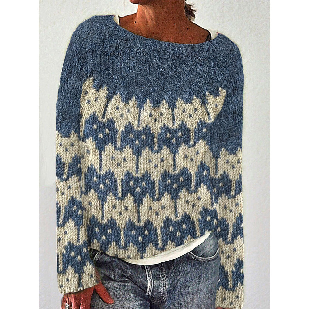 Funny Cats Print Casual Cozy Sweater