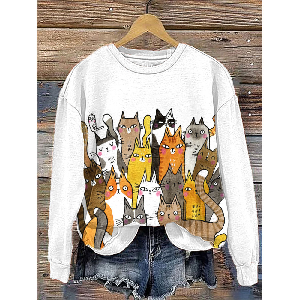 Funny Cats Print Casual Cozy Sweatshirt