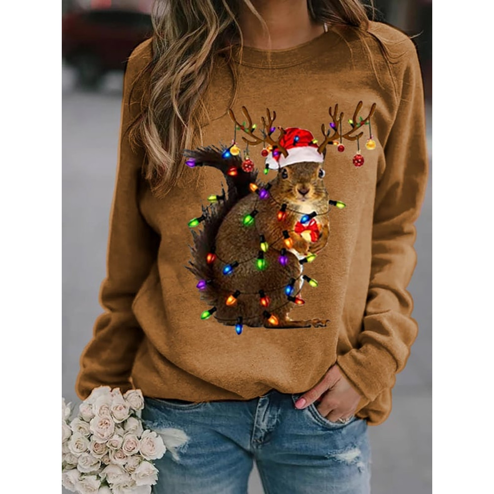 Funny Christmas Squirrel Lights Print Sweatshirt