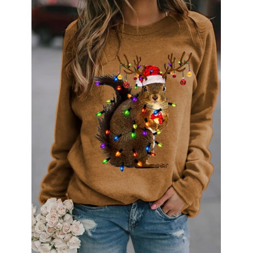 Funny Christmas Squirrel Lights Print Sweatshirt