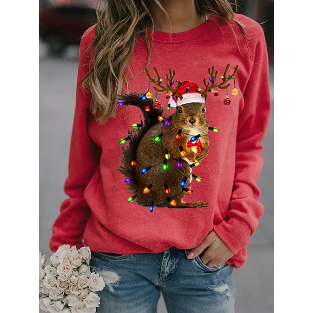 Funny Christmas Squirrel Lights Print Sweatshirt