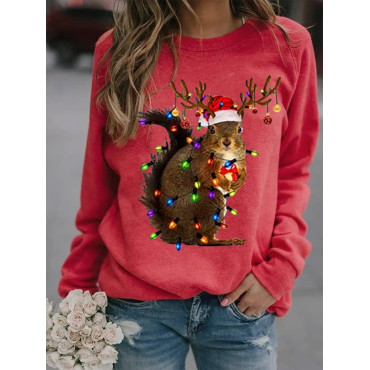 Funny Christmas Squirrel Lights Print Sweatshirt