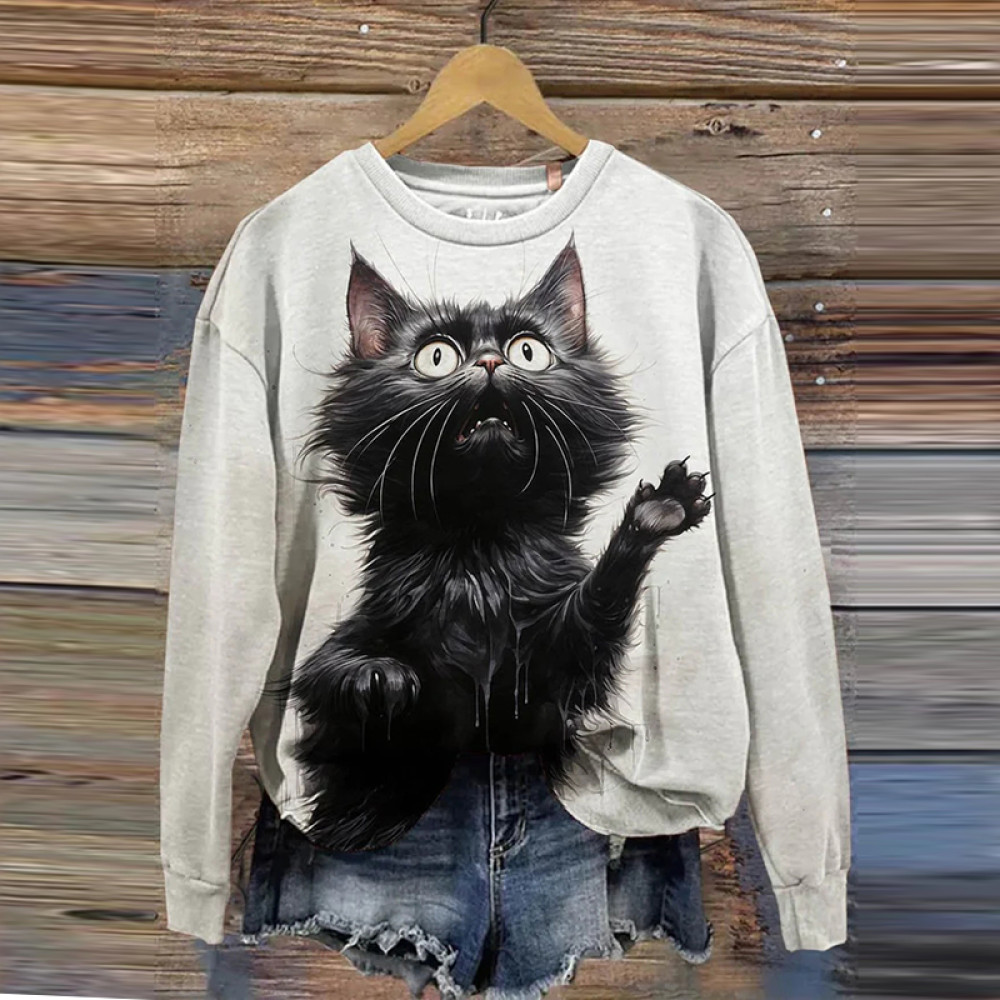 Funny Cute Black Cat Art Design Print Casual Sweatshirt